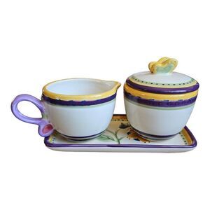 Tabletops Gallery Purple Butterfly Holland Flower Cream & Sugar Set